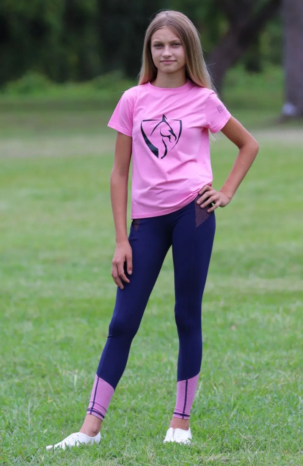 Youth Performance Riding Tights - Navy & Pink Galaxy